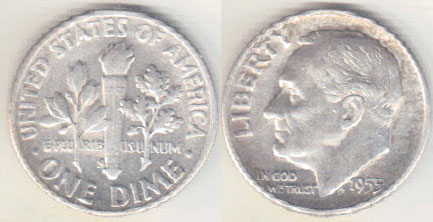 1955 S USA 10 Cents (Dime) A005554